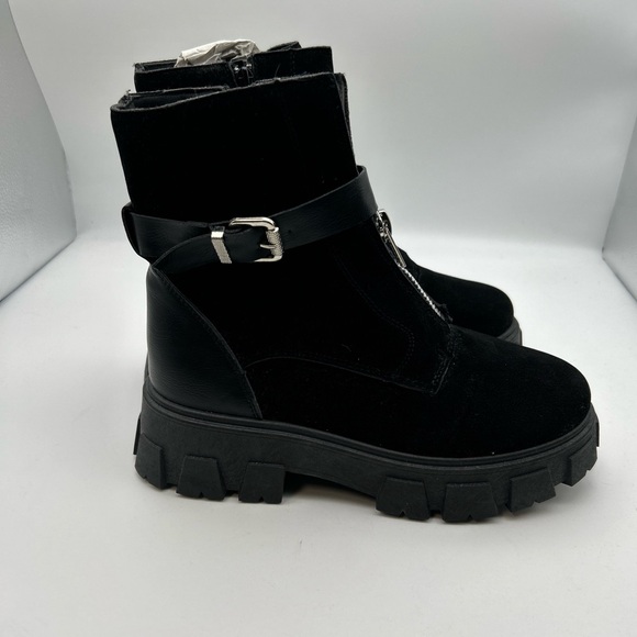 Olivia Miller Women's Angie Lugsole Combat Booties Black - Picture 3 of 6